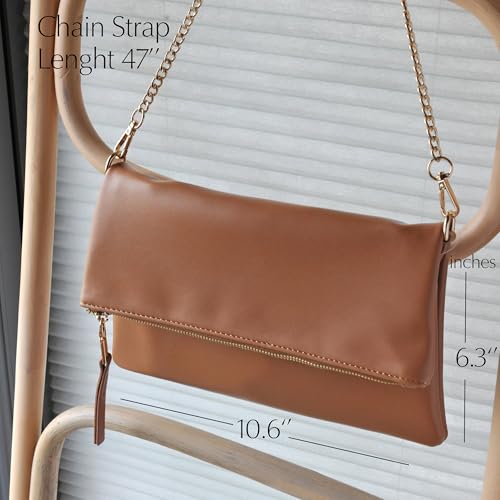 Women's Zipper Foldover Clutch Vegan Leather Envelope Cross body Bag with Chain Strap - Image 4