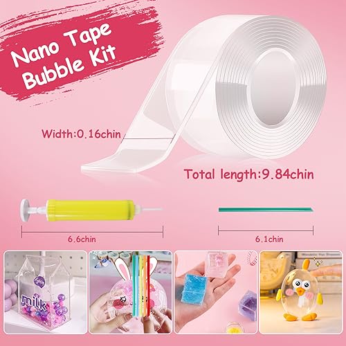 39 Pcs Nano Tape Bubble Kit, Double Sided Tape Elastic Pinch Fun with Balloon Inflator, Tweezers, Va