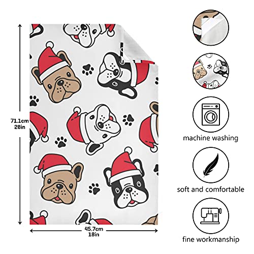 Nander French Bulldog Paw Santa Claus Hat Kitchen Dish Towel 4Pcs,Dish Cloths Resuable Absorbent Comfortable Bar Towels Tea Napkins For Drying,Cleaning,Cooking,& Baking #TOP2