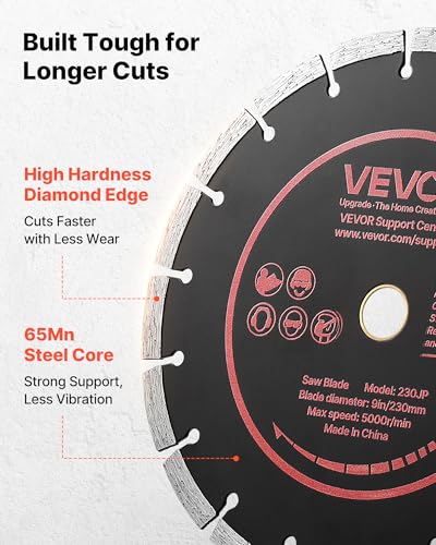 Image of VEVOR Diamond Blades 9 inch, 3-Pack Concrete Saw Blade Set, 7 /8 in Arbor, High-Hardness Diamond Segments, 65Mn Steel Core, Dry Wet Cutting, Clean Edges for Concrete, Masonry, Brick, Stone, Granite