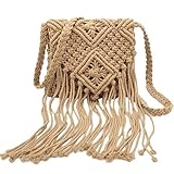 Forma de sobre, bolsa de ganchillo de cuerda de algodón natural, forma de sobre incrustada con borla larga. Muy ligera, grande y espaciosa, 1 correa de hombro de material tejido, fácil de guardar en tu maleta de viaje.