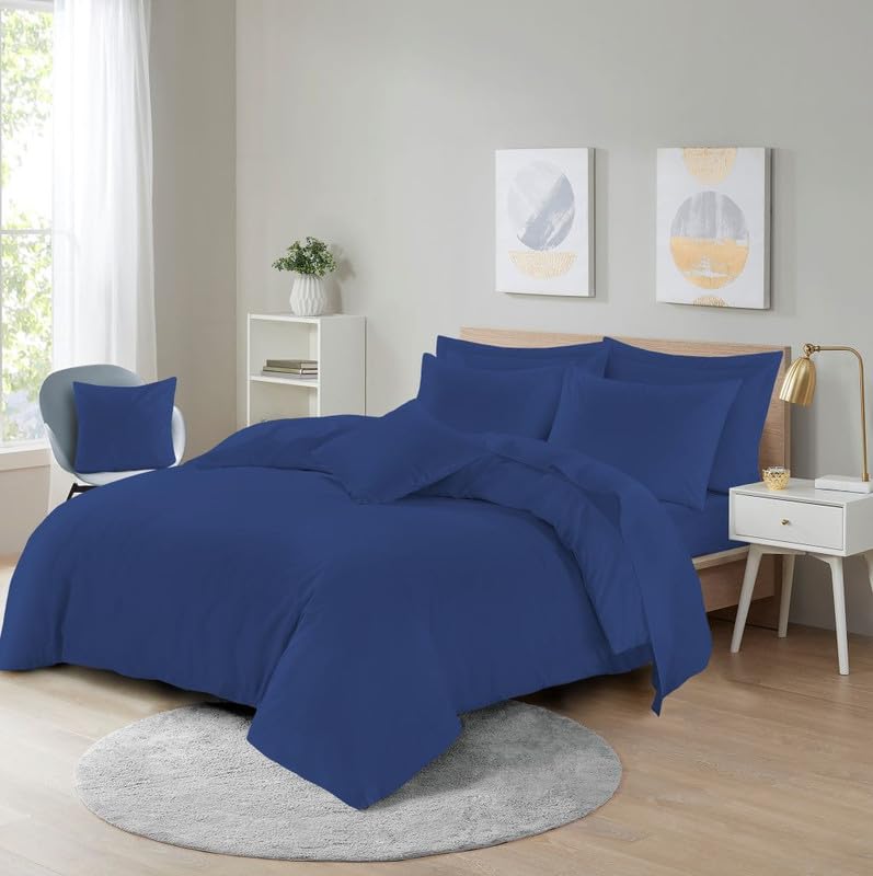 L S U Supersoft Duvet Cover Set Easy Care Bedding Fitted Sheet and Pillowcases in 22 Colours and Single, Double, King, and Super King Sizes (DUVET K royal blue)