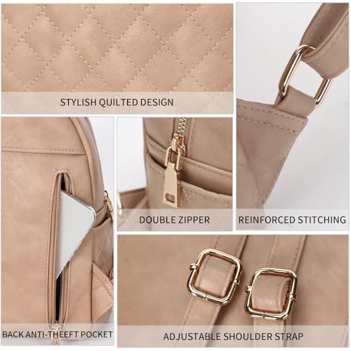 Image of Quilted Small Backpack for Women PU Leather Casual Handbag Daypack Purse | Stylish Quilted Design, water-resistant premium PU leather, matches all daily outfits, lightweight for everyday carry