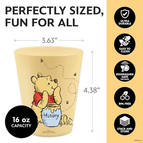 Image of Disney Winnie the Pooh Plastic Drinking Glasses, Dishwasher Safe, 4-Pack | 16 oz, unbreakable, reusable, BPA-free, stackable to save space, great for water, juice, and family meals