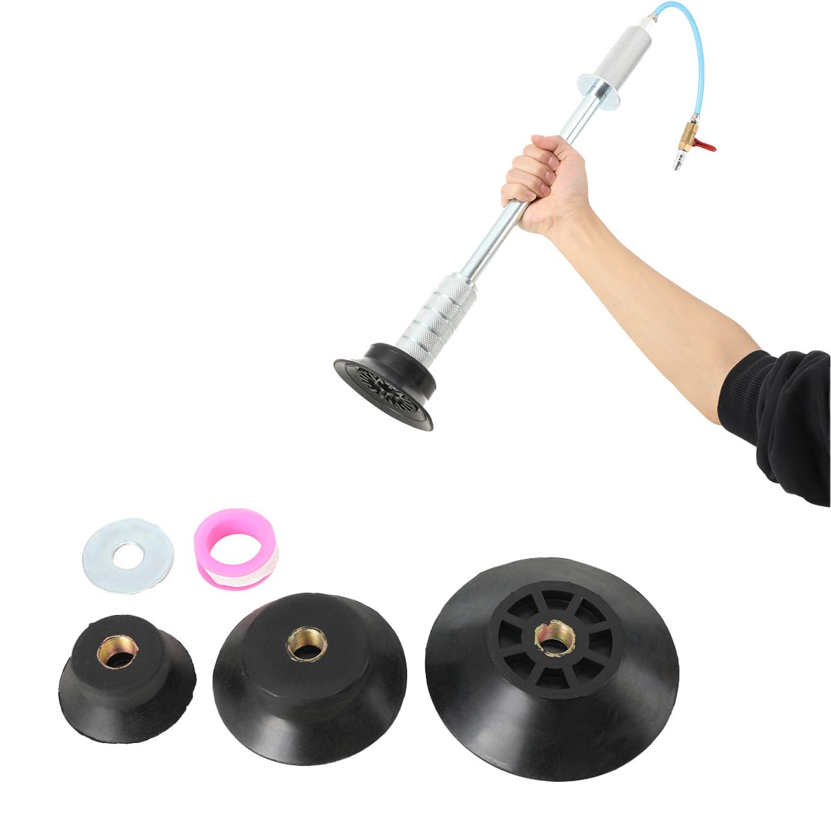 SOFEDY 3PCS Pneumatic Dent Suction Puller Air Suction Vacuum Slide Hammer with 3 Suction Cups 3.2” 4.7” 5.9”, Auto Body Suction Cup Hand Tools Kit