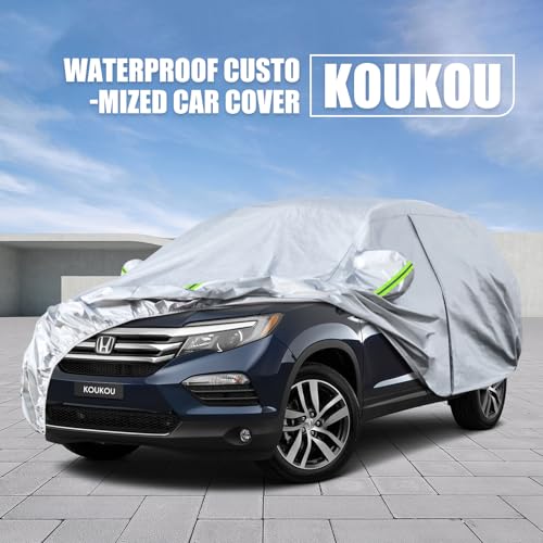 Image of Koukou SUV Car Cover Custom Fit Honda Pilot from 2002 to 2025, Waterproof Car Cover All Weather for Automobiles Outdoor Indoor with Zipper Door, Sun Rain Dust Snow Protection.