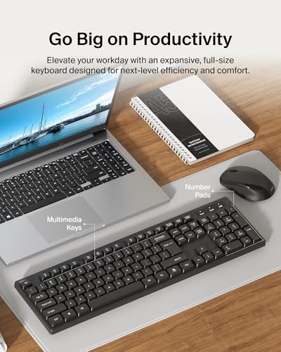 Image of Belkin Wireless Keyboard & Mouse Combo, USB-A Receiver, Black | Ergonomic design, compatible with laptop, PC, Windows, batteries included, home and office desk set