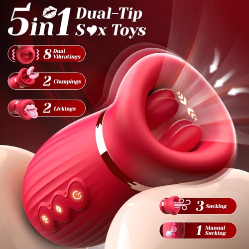 Rose Sex Toys Suction Vibrator. Dual Clamp Tongue Licking Clit Stimulator - Image 2