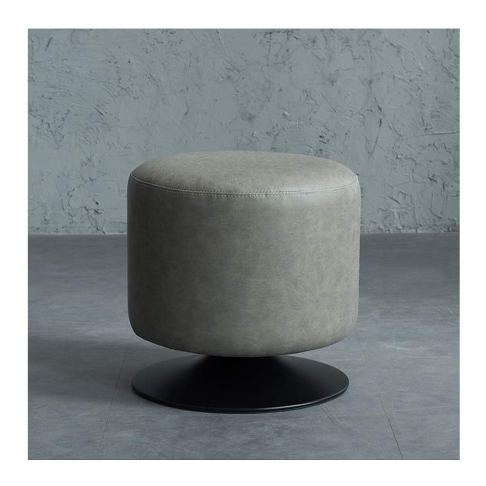 Reposapiés para sofá de salón de PU marrón y taburete redondo de 40 cm ajustable en altura
