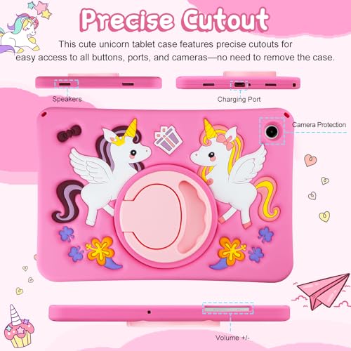 HianDier for Samsung Galaxy Tab A9+ Plus Case Cute Unicorn Silicone for Samsung A9 Plus Tablet Case with Detachable Strap and Rotatable Stand Shockproof Cover for Galaxy Tab A9+ 11" 2023-Rose Pink - image 6