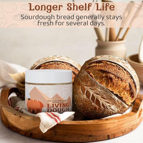 Image of Living Dough - 150 Year Old Egyptian Whole Wheat Sourdough Starter Culture - Active & Live Organic Sourdough Starter for Baking - For Artisan Bread, Pizza Dough, Waffles & More