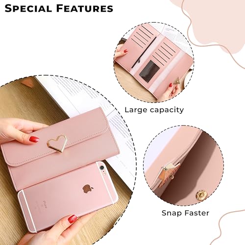 Image of Kraptick Women's Wallet - Stylish & Compact Clutch Purse, Card & Coin Holder with 13 Slots, Money Organizer & Travel Wallet for Women (Light Pink)