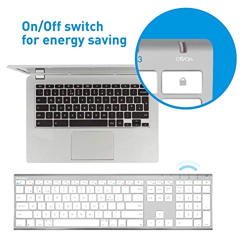 Macally Wireless Bluetooth Keyboard and a Vertical Laptop Stand, Create a Professional Workspace