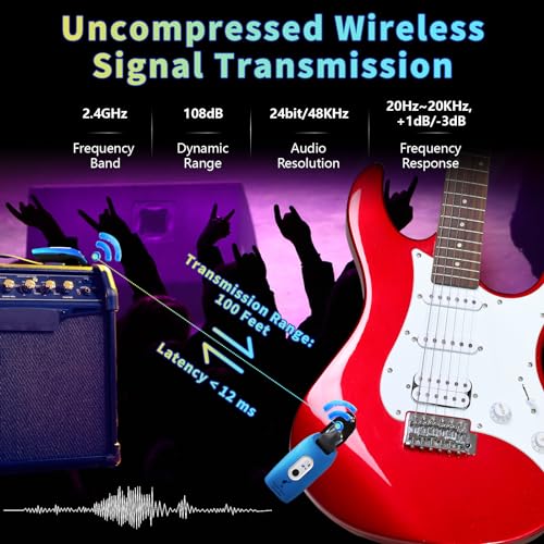 Image of A9 Wireless Guitar System 2.4GHz Built-in Rechargeable Lithium Battery 270Rotatable Audio Wireless Transmitter Receiver for Acoustic Guitar Bass Violin Keyboard Electric Instruments, Blue