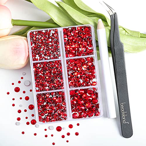 Beadsland 4300pcs Flatback Rhinestones,Light Red Rhinestones Nail Gems Round Crystal Rhinestones for Crafts,Mixed 6 Sizes with Picking Tweezers and Wax Pencil Kit - Image 2