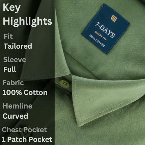 Image of 7-DAYS Men's 100% Cotton Full Sleeve Shirt for Men | Premium Plain Shirt | Tailored Fit (Between Slim & Regular) | Stylish Office & Casual Wear | with Pocket