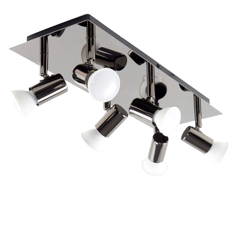 Minisun Black Chrome | Modern Rectangular 6 Way Adjustable Gu10 Ceiling Spotlight | Ceiling Spots, Home Décor & Improvement Essential | Includes 5W Led Bulbs [6500K Cool White] | Mains Wired