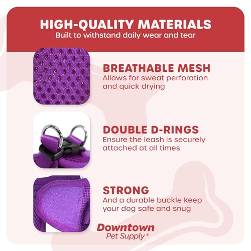 Step in Dog Harness for Small Dogs - Purple, Adjustable with Padded Mesh and Reflective Trim