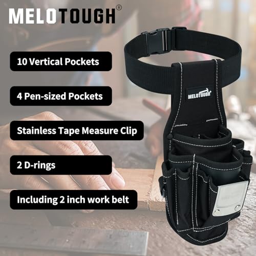 Image of MELOTOUGH Pocket Tool Belt Pouch-Small Tool Pouch with Quick Release Belt Clip,Clip on Larger Pockets & Loop, Clip on-Tool Holder Accessory
