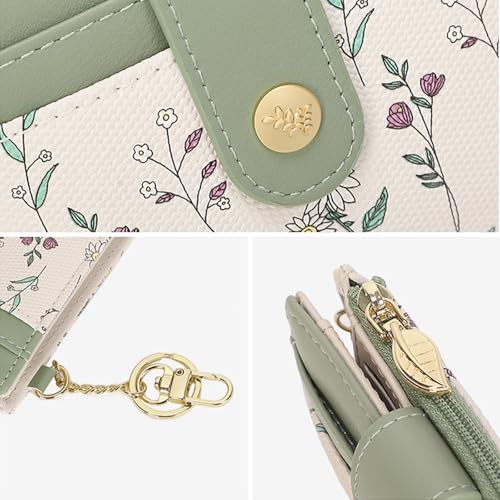Image of Farcauo Small Floral Womens Wallet with keychain Cute Wallets for Women Thin Pink Women's Wallet Kawaii Floral and Bow Card Purse for Ladies