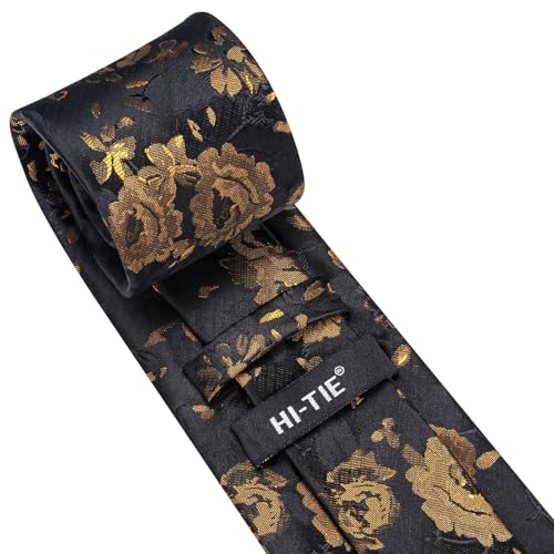Image of Hi-Tie 70 inches Ties for Men Silk Extra Long Necktie and Pocket Square Cufflinks Set Men Big and Tall Tie Business