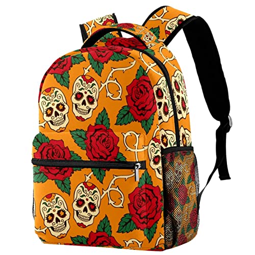 Sac à dos voyage motif tête de mort rose avec porte-bouteille campus ado