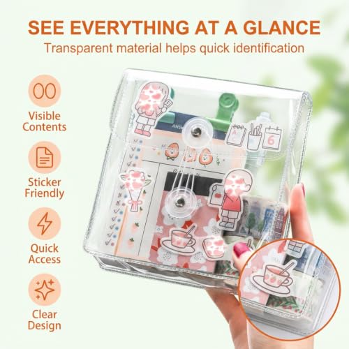 Image of 2Pcs Sticker Organizer Transparent Washi Tape Organizer, Large Capacity Visible Stationery Sticker Storage Bag, Sticker Holder Portable Pouch for Journals, Travel, Planner, Office Supplies