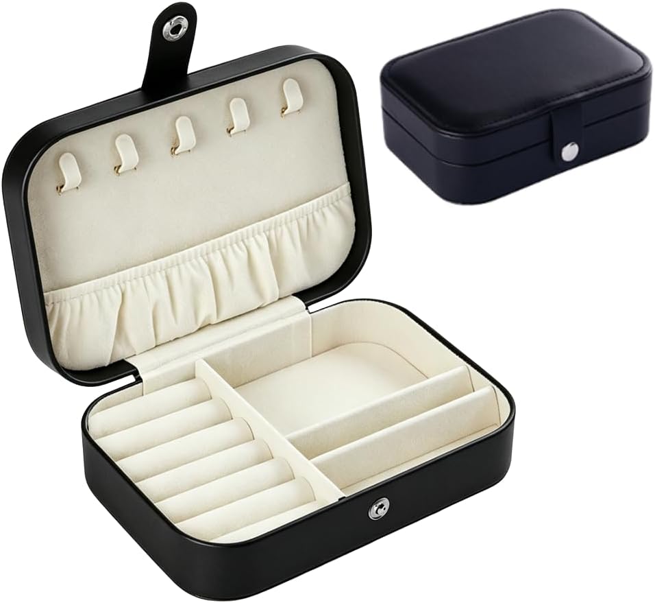Rolin Roly 6.3'' Black Jewelry Storage Case, PU Leather Travel Box Large Capacity Portable, Waterproof Jewelry Display Necklace Earrings Holder, Gift Boxes for Rings Bracelets