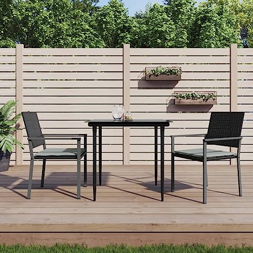 Homgoday Lot de 2 chaises de jardin, avec coussins, noires, 54 x 62,5 x 89 cm, en polyrotin, chaises de balcon, meubles de jardin, pour balcon, terrasse, teck massif