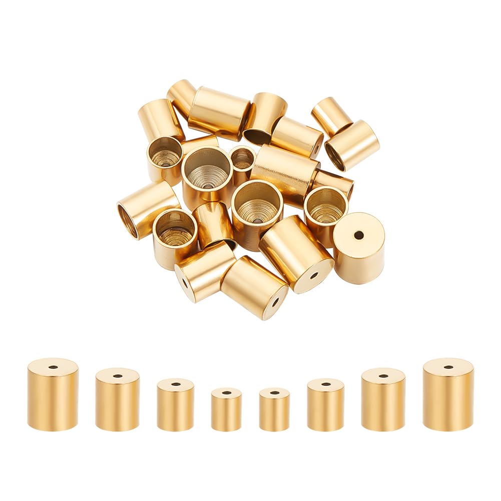 UNICRAFTALE About 24pcs 3/4/5/6mm Gold Column Cord End Metal End Caps Stainless Steel Cord Caps Leather Cord Ends Terminators End Tip Bead Caps for DIY Jewelry Making