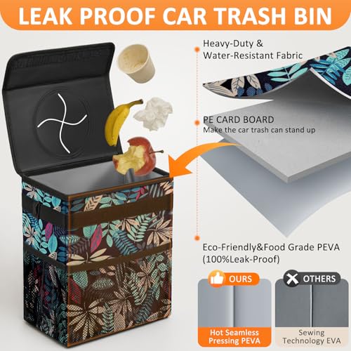 Image of Car Trash Can for Car Cute, Vankor Car Trash Bag Bin Hanging Waterproof Automotive Car Garbage Cans Leak Proof Vehicle Trash Can Colorful Leaves