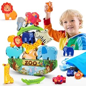 Animals Montessori Toddler Toys 2 3 4 5 6 7 Year Old Boys Girls Wooden Animal Blocks Stacking Toy Kids Birthday Gifts for Boy Girl Age 3-7 Educational Toys Fine Motor Balance Game