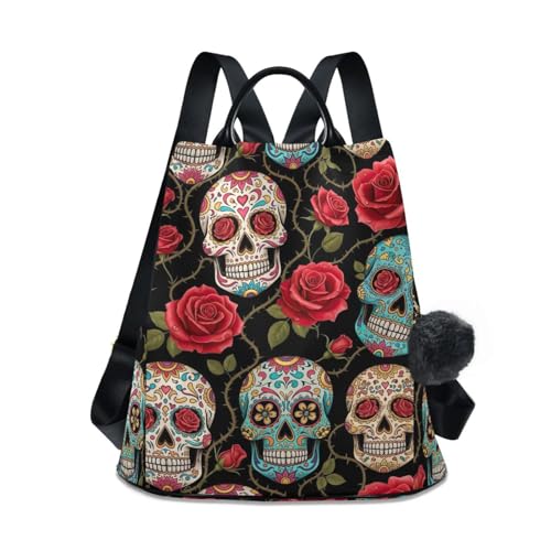 Sac à dos vintage squelette rose pour femme avec fermeture éclair sécurisée au dos