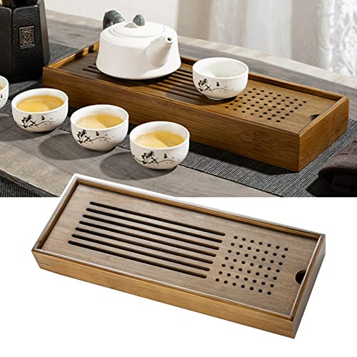 Bandeja de té de bambú,Bandeja de té de Mesa de Almacenamiento de Agua con Agujero de Drenaje,Plato de té Kongfu con función de Almacenamiento de Agua para casa o Oficina,Accesorio de té Cover