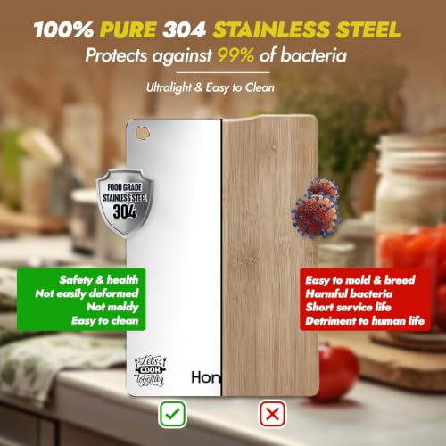 Image of HOMIFLY 304 Stainless Steel Chopping Board for Kitchen /Non-Slip Cutting Board /Food-Grade & Double-Sided Kitchen Chopper for Vegetable, Fruit, Bread, Meat & Kneading Dough (Small)