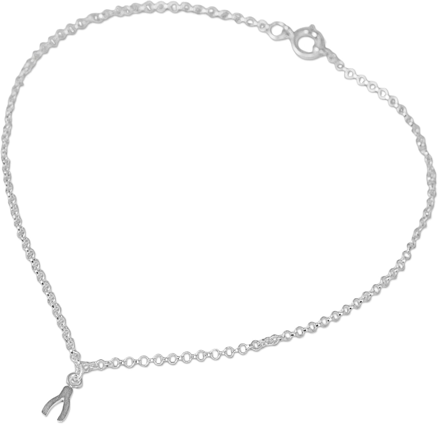 NOVICA Artisan Handmade Sterling Silver Pendant Anklet with Wishbone Charm Thailand Good Luck Fortune Inspirational [9.75 in L 2 mm W Pendant(s) 0.3 in L x 0.2 in W] ' The Wishbone'