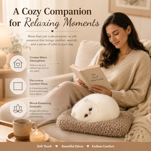 Image of Monex Stationary Cute Sitting Cat Plu | Ultra Soft Stuffed Animal for Kids, Girls & Room Decor | Decorative Cat Plushie Gift (White)