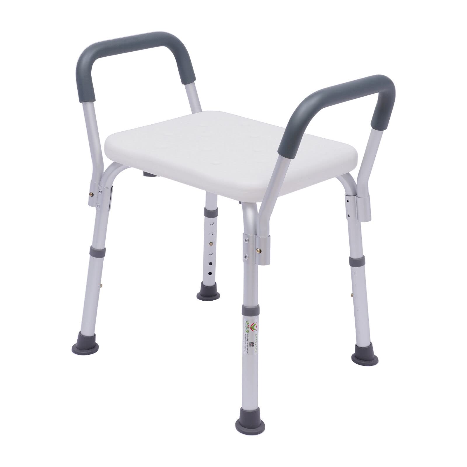 Silla de ducha con reposabrazos, taburete de ducha, altura regulable, carga máxima de 150 kg, silla de baño antideslizante para discapacitados y personas mayores