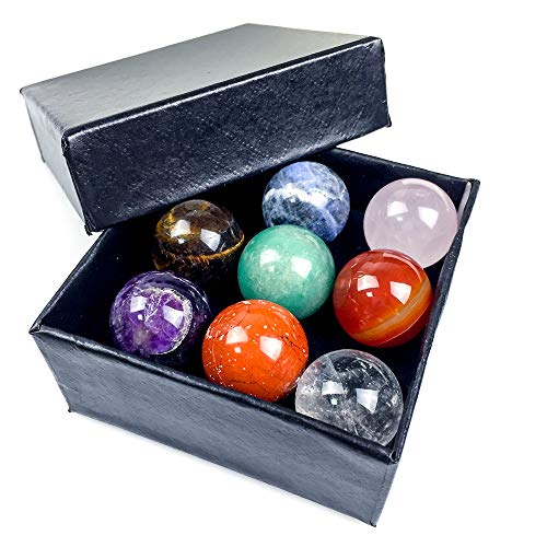 Nuote 8 Crystal Sphere Ball Crystal Gift Kit for Chakra Balancing Therapy Chakra Crystal Sphere Ball Healing 7 Raw Chakra Stones Kit Rose Crystals Spheres Balls Diameter 20mm