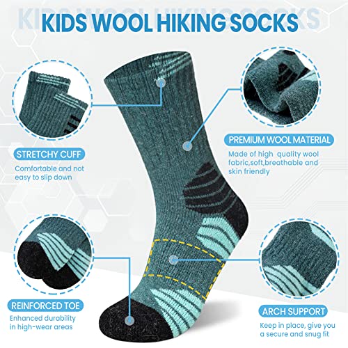 Merino Wool Hiking Socks For Kids Boy Girls Winter Warm Thermal Thick Boot Cozy Cushion Crew Socks(Colors-01, 4-8 Years) #TOP2