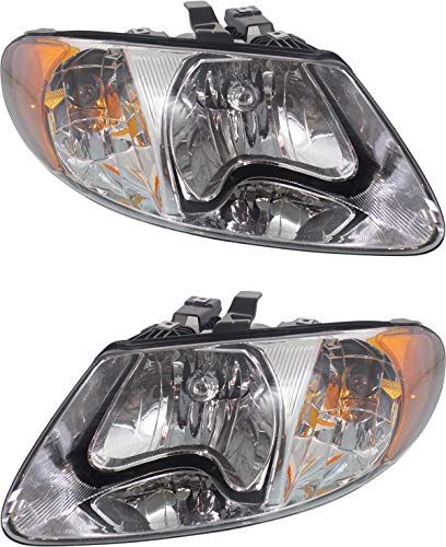 Evan-Fischer Headlight Set Compatible with 2001-2007 Dodge Grand Caravan Chrysler Town and Country Left Driver and Right Passenger Side Halogen With bulb(s)