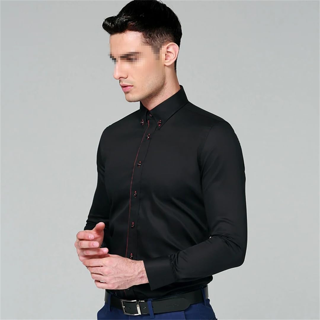 Camicia da Uomo Camicie Eleganti Casual da Lavoro in Cotone a Maniche Lunghe in Tinta Unita