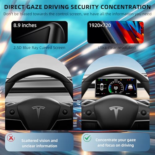 Image of 8.9'' Head Up Display for Tesla Model 3 Highland with Wireless /Wired Carplay Android Auto Bluetooth Synchronous Data,Equipped with Front Camera,OTA Update,Tesla Model 3 Highland Carplay Screen