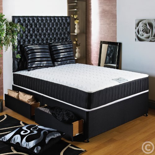 Home Furnishings UK Hf4You Black Quilted Ortho Memory Foam Divan Bed- 4Ft Small Double - No Storage