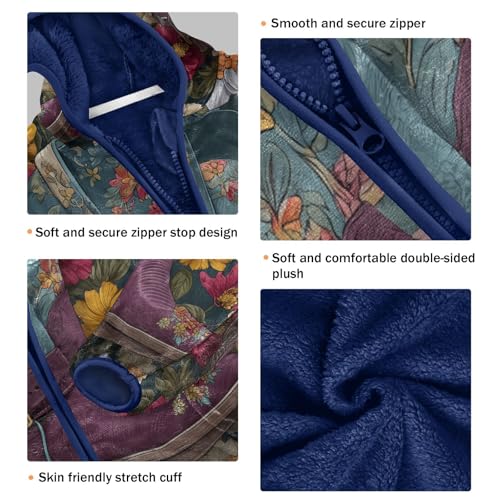 Floral Cowboy Boots Toddler Fleece Jacket Girl Boys Hooded Fleece Jacket Coat Warm Outwear Zip-up 3-10T3