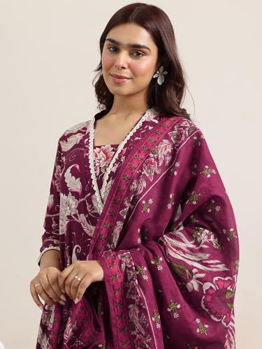Image of Libas Printed Cotton Anarkali Kurta With Trouser and Dupatta