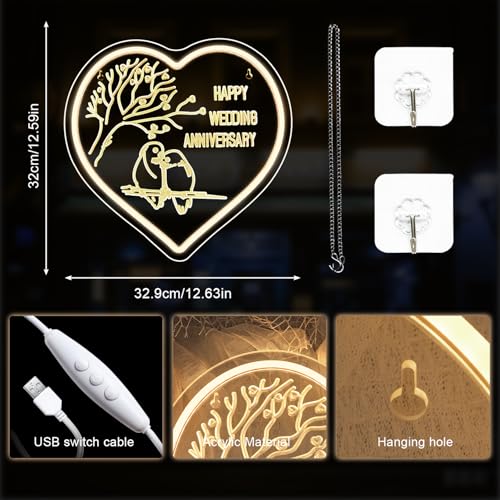 Image of Lucunstar Wedding Neon Sign Happy Anniversary LED Sign for Wall Decor Valentines Day LED Light Love Signs Heart Decor in Wedding Party Bedroom Home Love Gifts for Couple in Anniversary Party