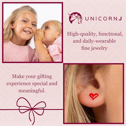 UNICORNJ 14k Yellow Gold Stud Earrings Small Heart with Color Enamel for Girls or Women Screwback4