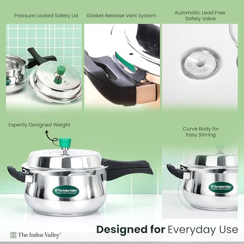 Image of The Indus Valley Stainless Steel Outer Lid Handi Pressure Cooker - Outer Lid | Induction Friendly | ISI-Certified, 100% Toxin-Free, Naturally Non-Stick, 3 Y Warranty (5.5 Liters)