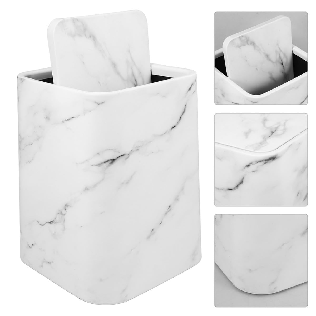 Uonlytech Cestino Design Marmo Raffinato della Spazzatura con Coperchio in Plastica Capacità Moderata per Bagno e Casa